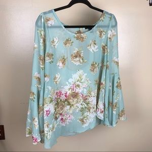 Flowy Bell sleeve floral see thru Blouse